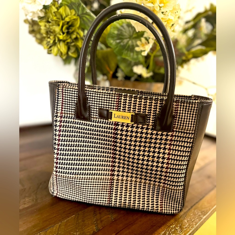 Ralph Lauren 🤎brown houndstooth, mini tote🤎